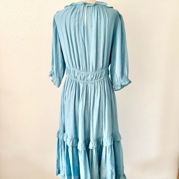 KORI Blue Short Sleeve Flutter Tiered Maxi Dress V-Neck Women's Size Medium M - Picture 5 of 7